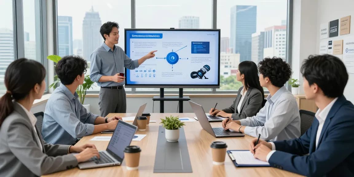 Team collaborating in a modern office showcasing business phone providers' solutions.