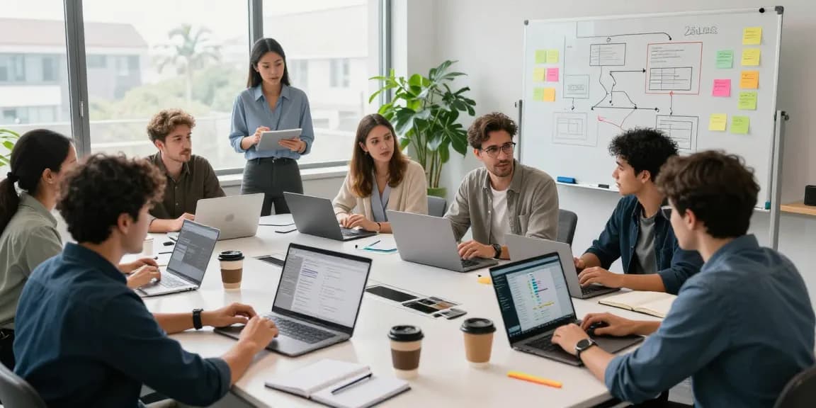 Build internal tools with AI - Collaborative team working on innovative software projects in a modern office.