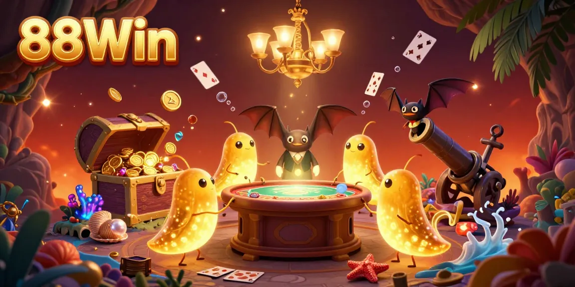 Experience vibrant gameplay at 88Win with dazzling glowworms illuminating the casino scene, enriching your gaming adventure.