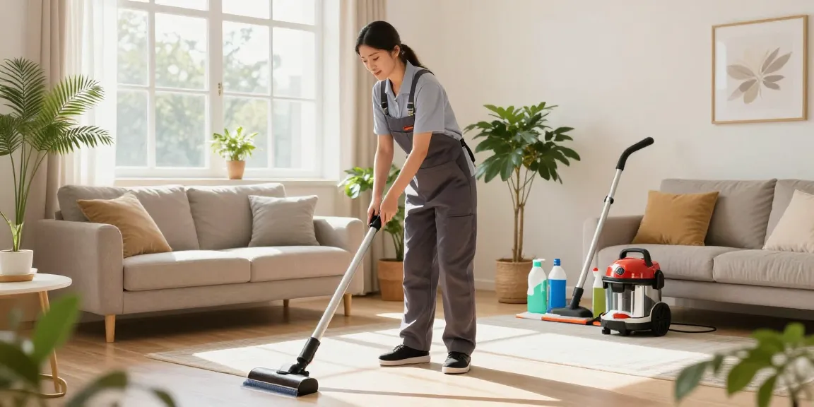 Professional cleaner dusting in a bright home, showcasing cleaning companies Solihull services with a welcoming atmosphere.