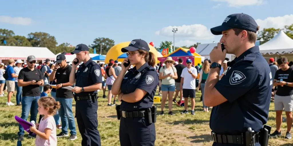 "Professional Private Security team ensuring safety at a local community event, providing trusted security services."
