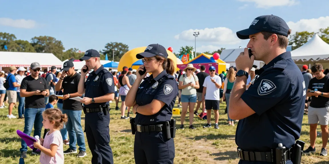 "Professional Private Security team ensuring safety at a local community event, providing trusted security services."