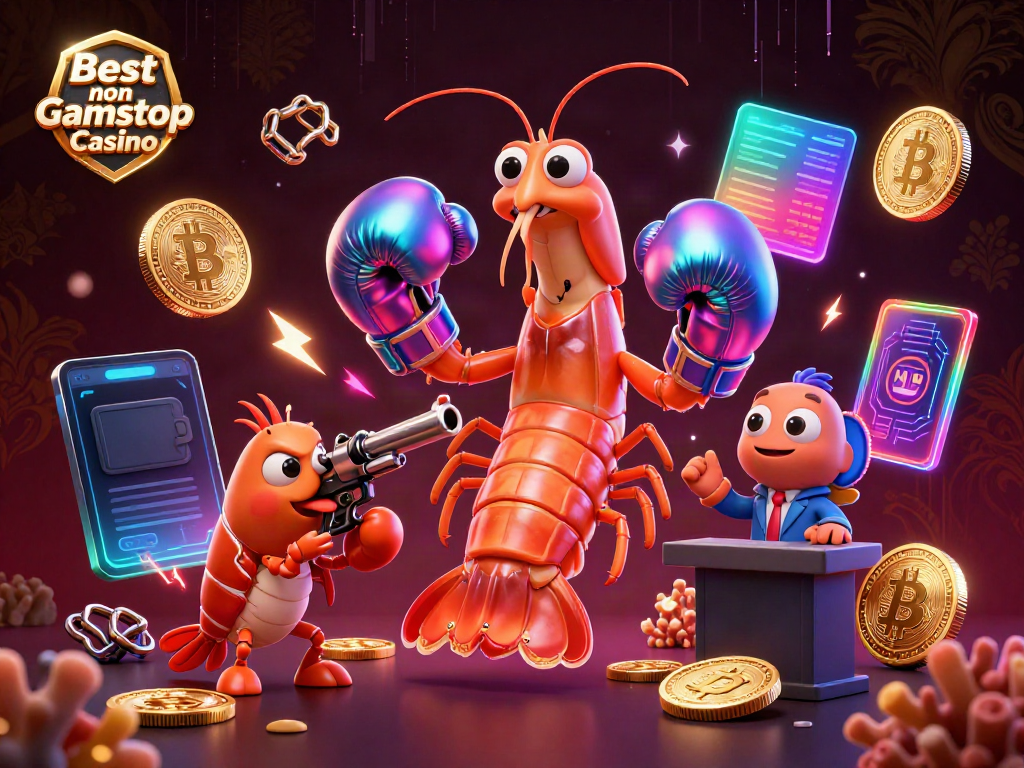 Experience gaming excitement at the Best non Gamstop Casino with vibrant characters and crypto elements.