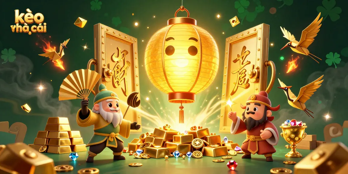 Experience kèo nhà cái excitement with golden lantern spirit and casino treasures in a vibrant scene.