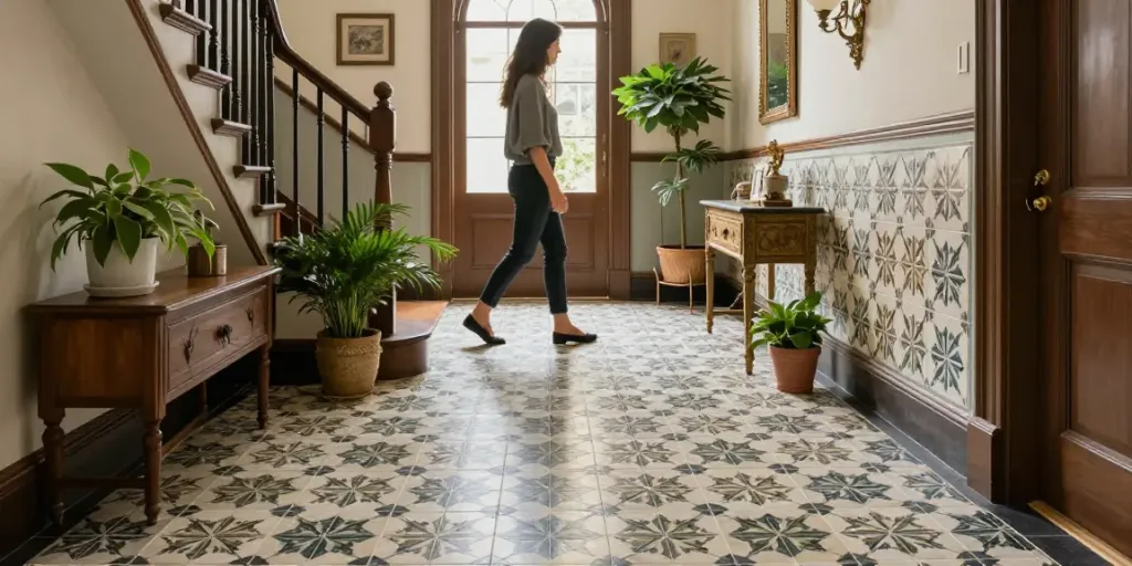 Stunning Victorian hallway tiles setting with elegant decor and natural light