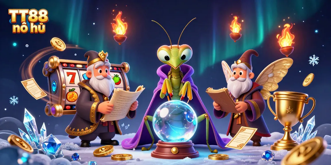 Experience TT88 nổ hũ with a vibrant 3D scene showcasing a fortune teller and gaming elements.