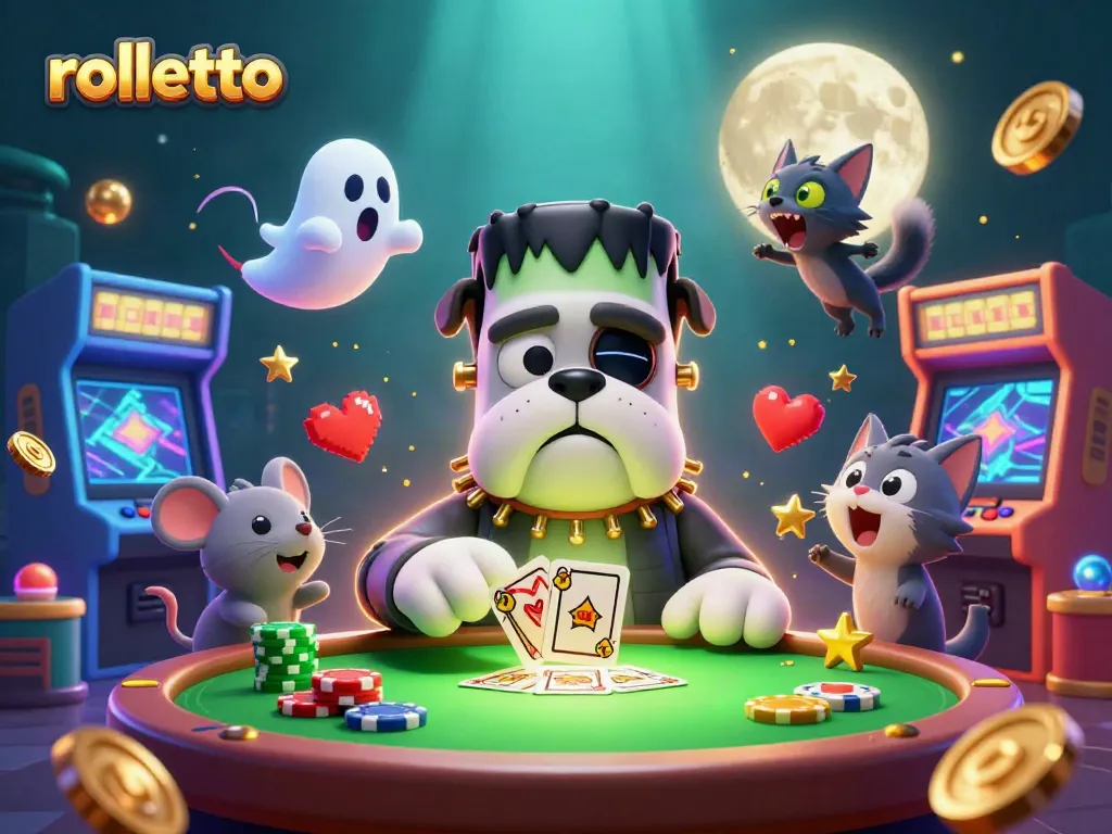 Experience the thrill of rolletto casino games with colorful characters and dynamic action at a spooky table.