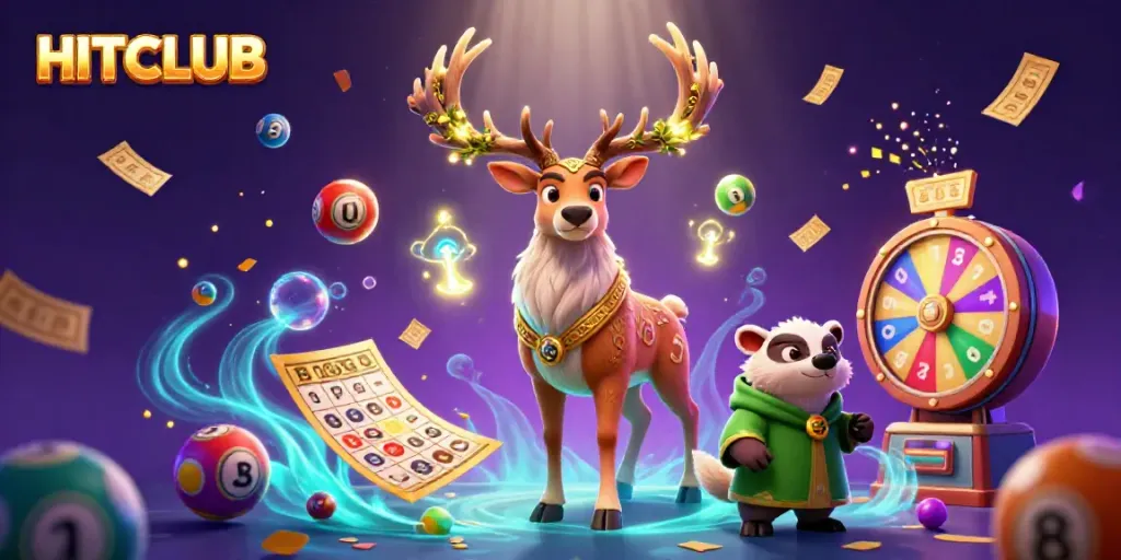 HITCLUB showcases a magical casino scene with vibrant characters and dynamic game elements.