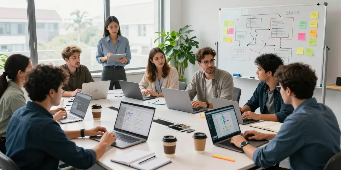 Build internal tools with AI - Collaborative team working on innovative software projects in a modern office.