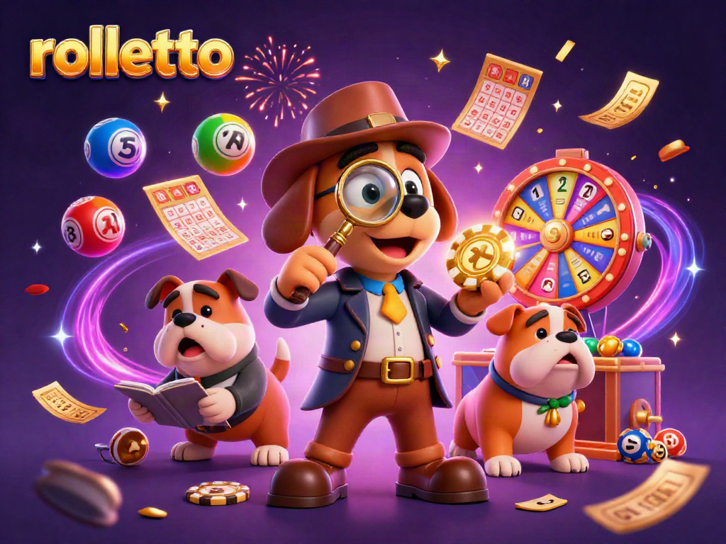 rolletto casino detective finds golden poker chip amid lottery elements and festive confetti