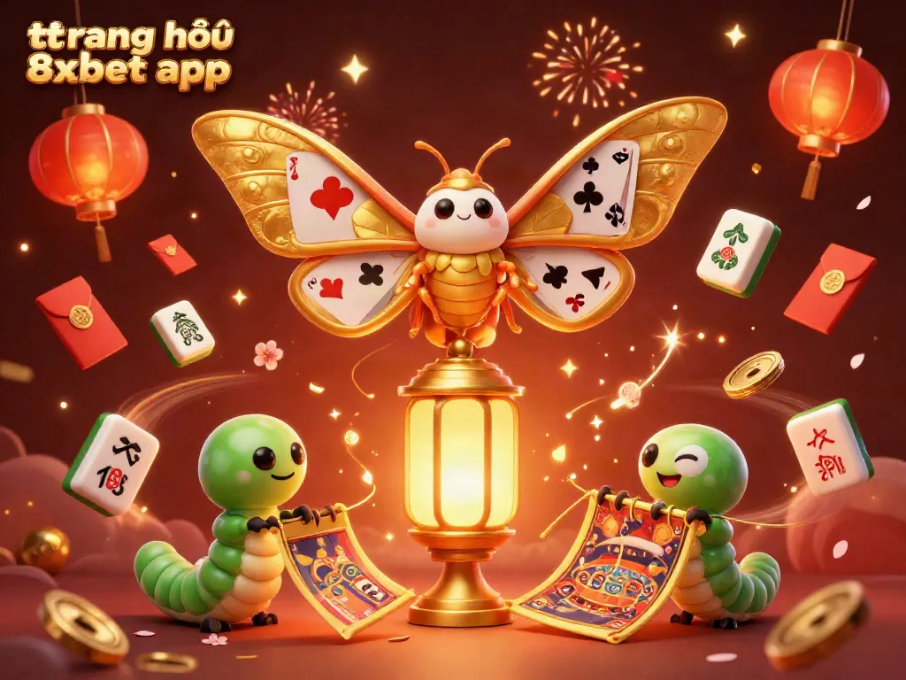 Engage with the vibrant world of the trang chủ 8xbet app featuring a mythical moth and casino elements.