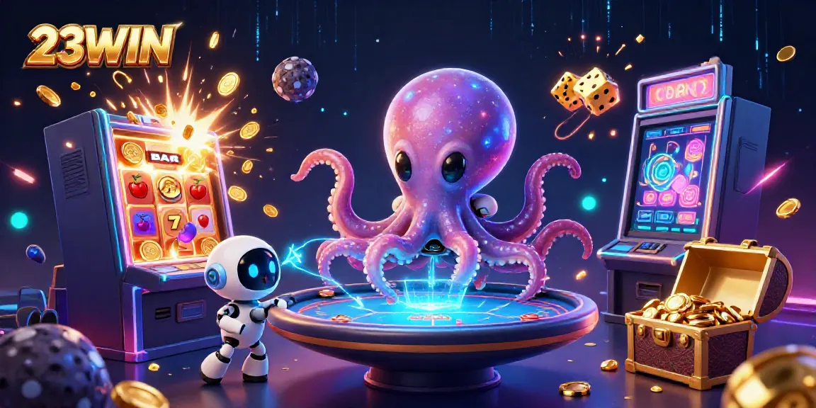Experience the excitement of 23WIN with a vibrant alien octopus casino scene.