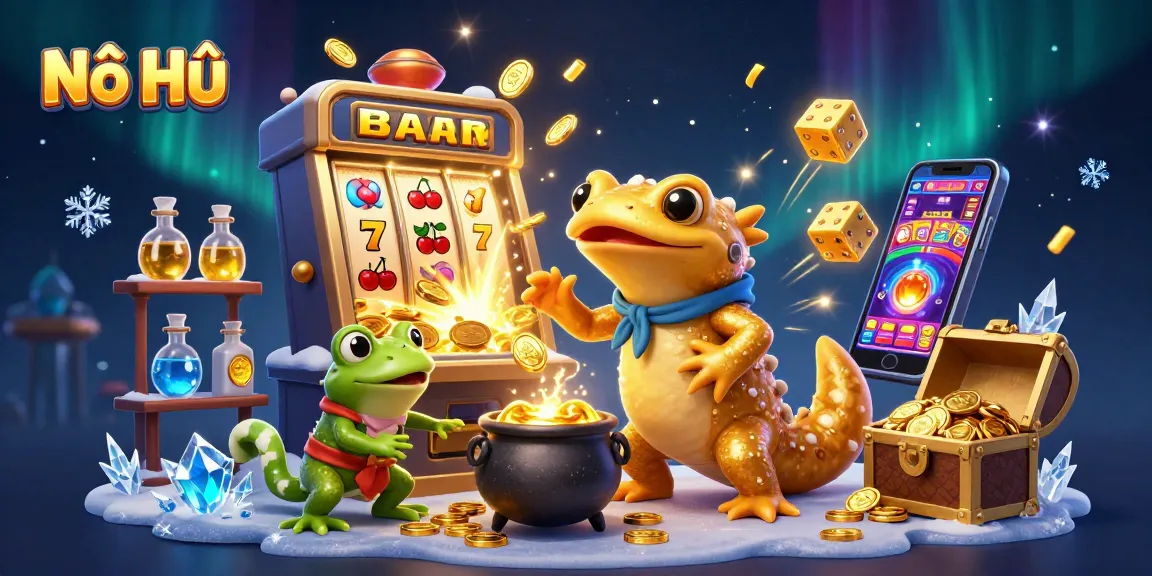 Nổ Hũ game scene with golden salamander alchemist and jackpot symbols bursting with excitement