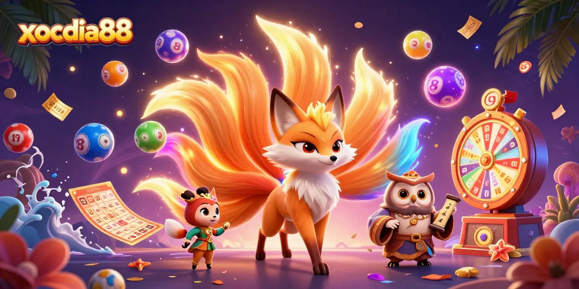 Engage in thrilling gameplay at xocdia88 with vibrant lottery elements and a mystical fox spirit.