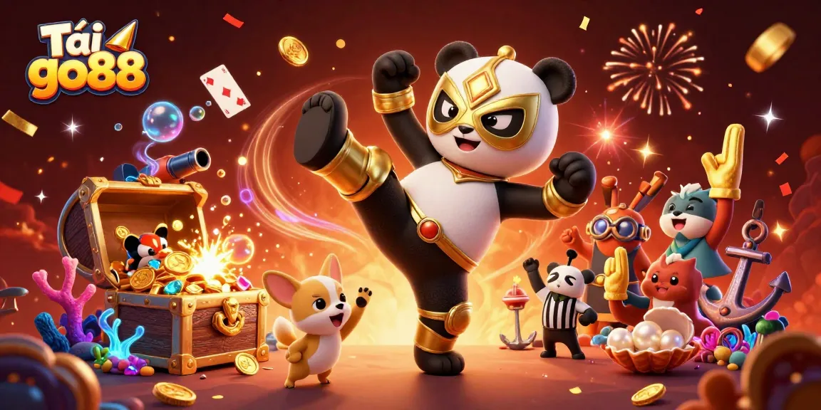 Experience the excitement of Tải go88 with a colorful 3D casino scene featuring animated characters and festive elements.