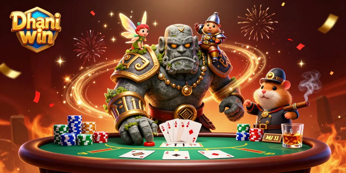 Dhani win brings excitement as characters engage in thrilling poker action with vibrant casino elements.