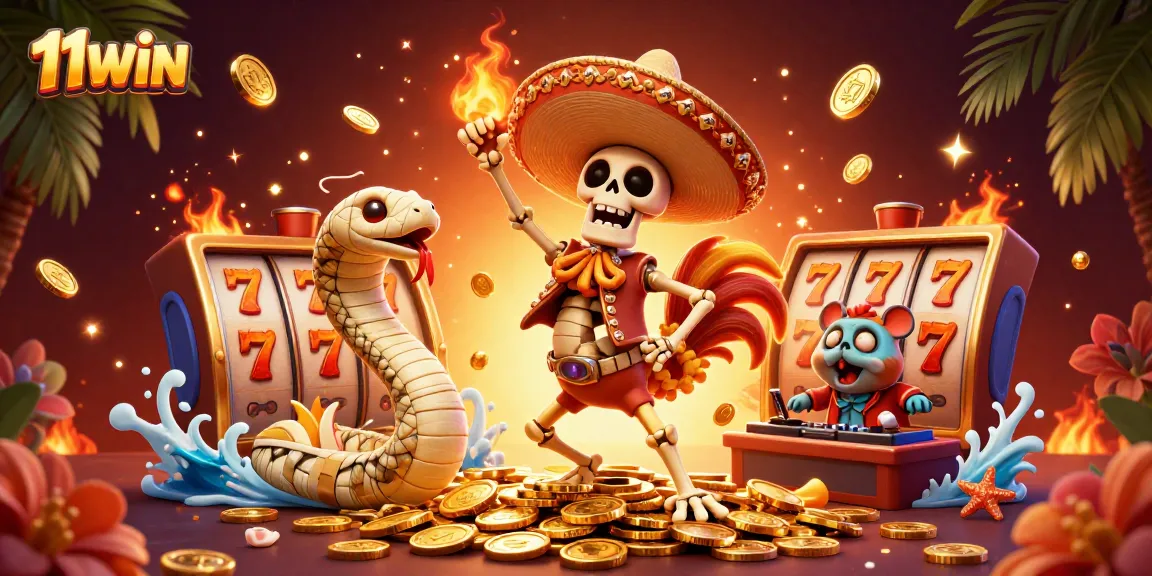 Experience the excitement of 11WIN with vibrant characters and dynamic casino elements.