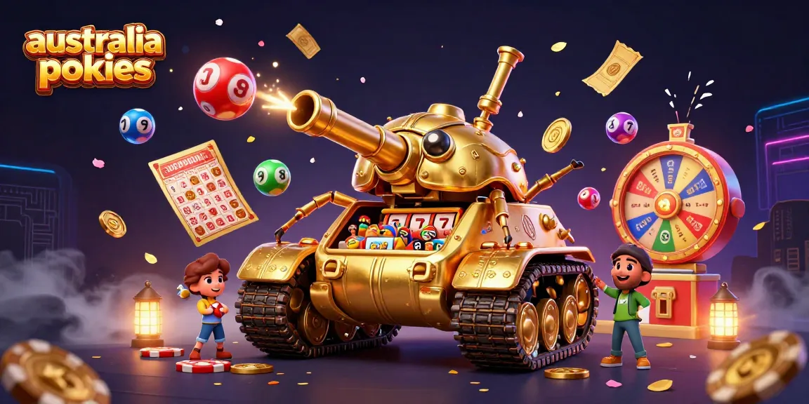 Experience australia online pokies excitement in a vibrant 3D festive casino scene with animated symbols.