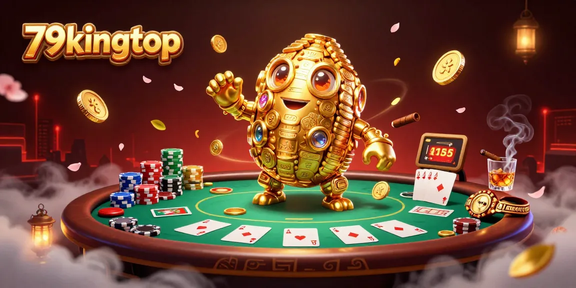 Experience thrilling poker action with 79kingtop as golden golem coins and cards light up the scene.