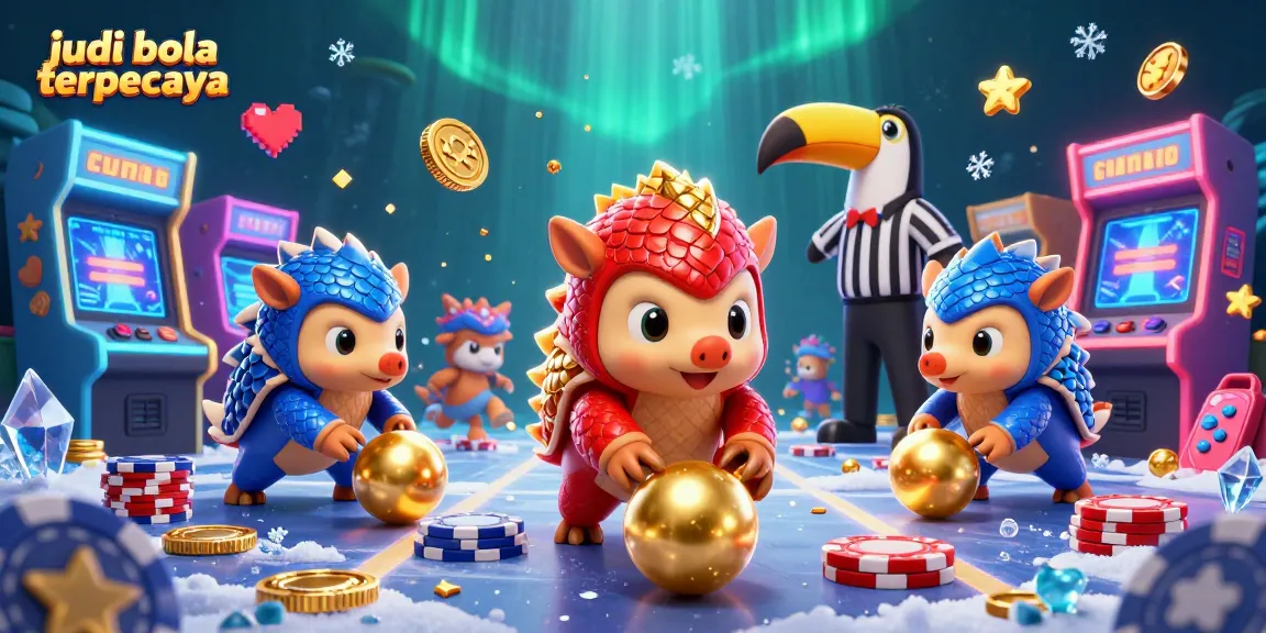 Win big with judi bola terpercaya, featuring playful pangolins amidst vibrant gaming elements.