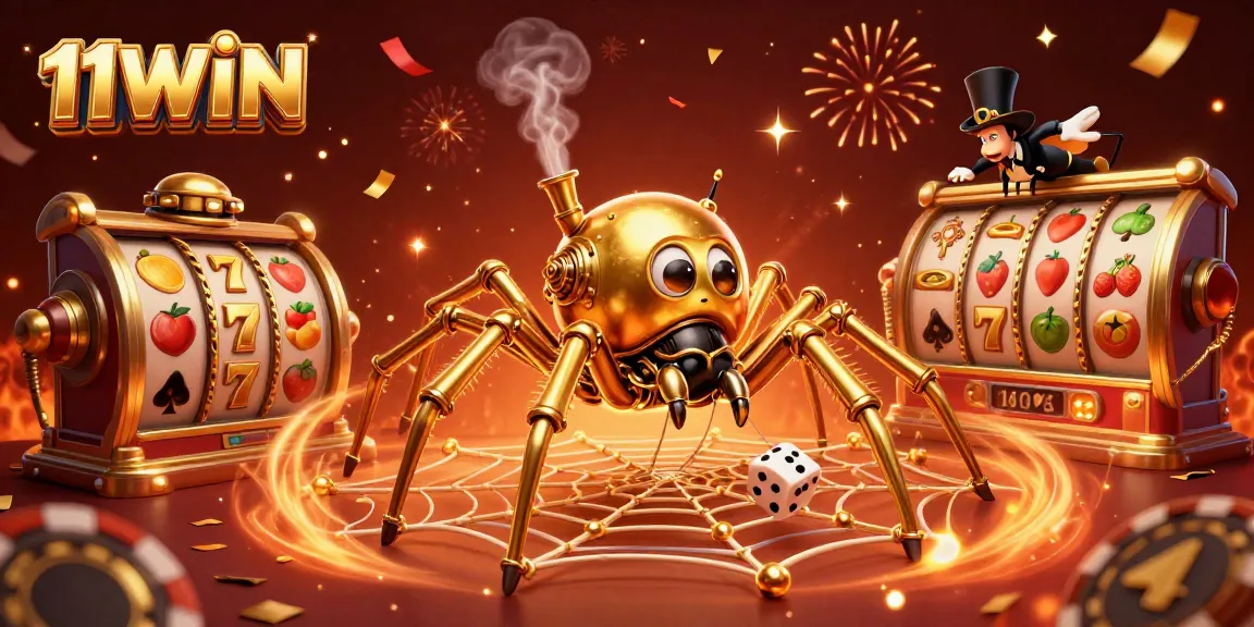 Engage with the exciting world of 11WIN as a steampunk spider weaves a thrilling casino web.