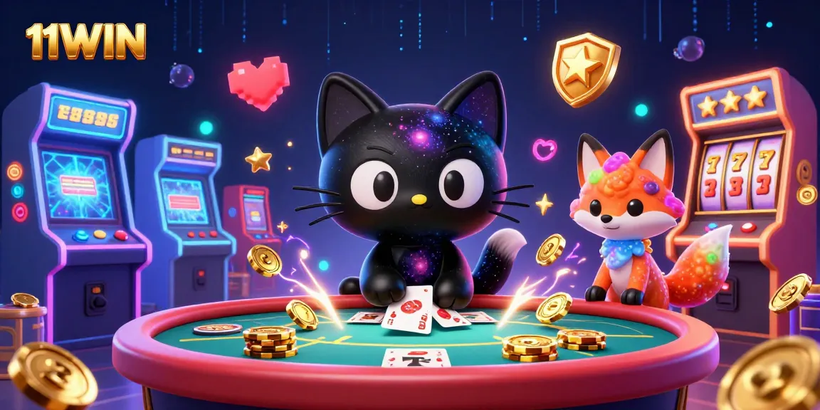 Engage with the cosmic charm of 11WIN's vibrant 3D casino scene filled with gaming excitement.