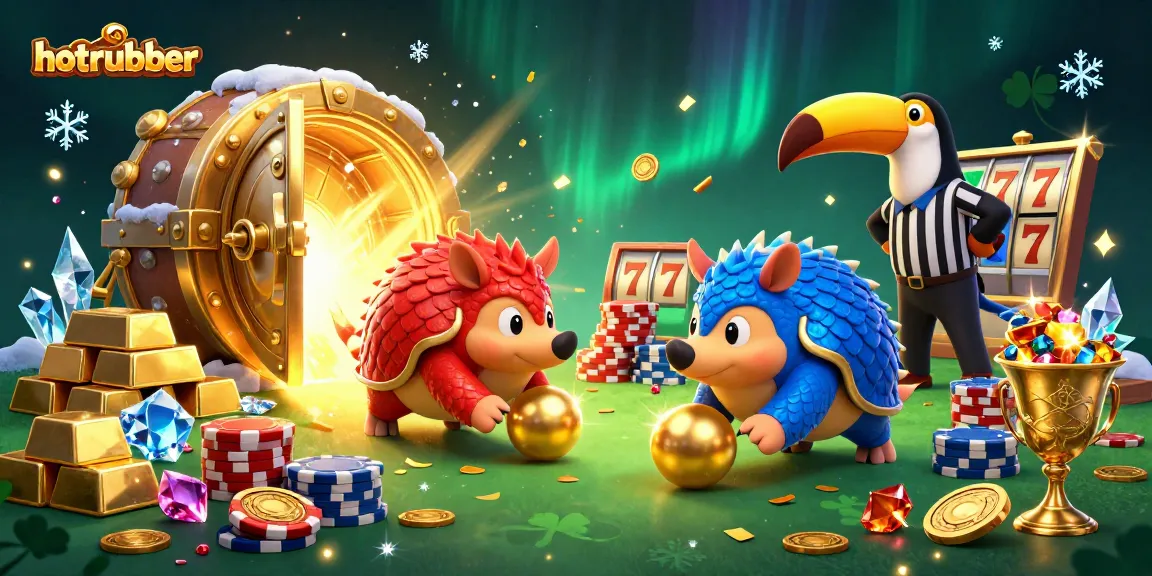 Engaging illustration of hotrubber gaming scene with rival pangolins rolling poker chips and slot elements.