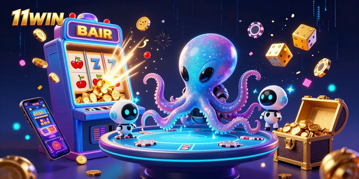 Join the fun with 11WIN's alien-themed casino adventure featuring poker and slot games!