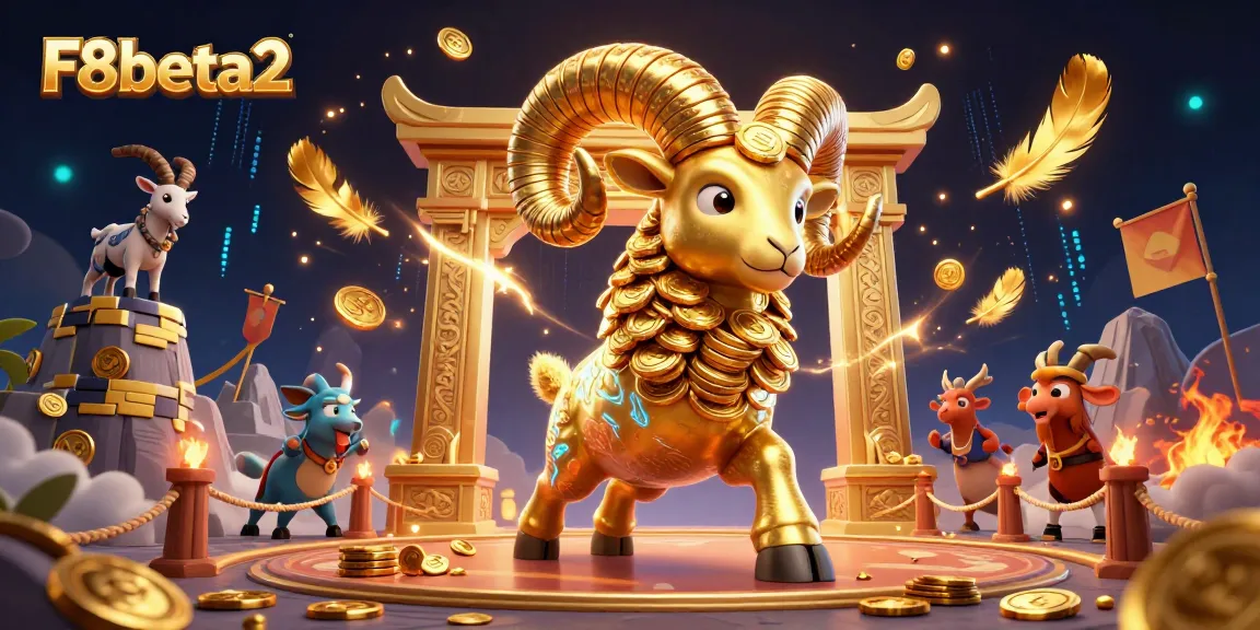 Experience the thrill of F8beta2 casino action with dynamic golden ram charging through a vibrant gambling arena.