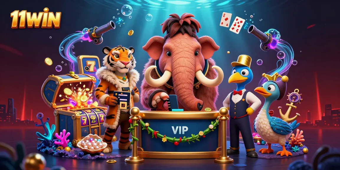 Engage with 11WIN's vibrant casino scene featuring characters and dynamic gaming elements.